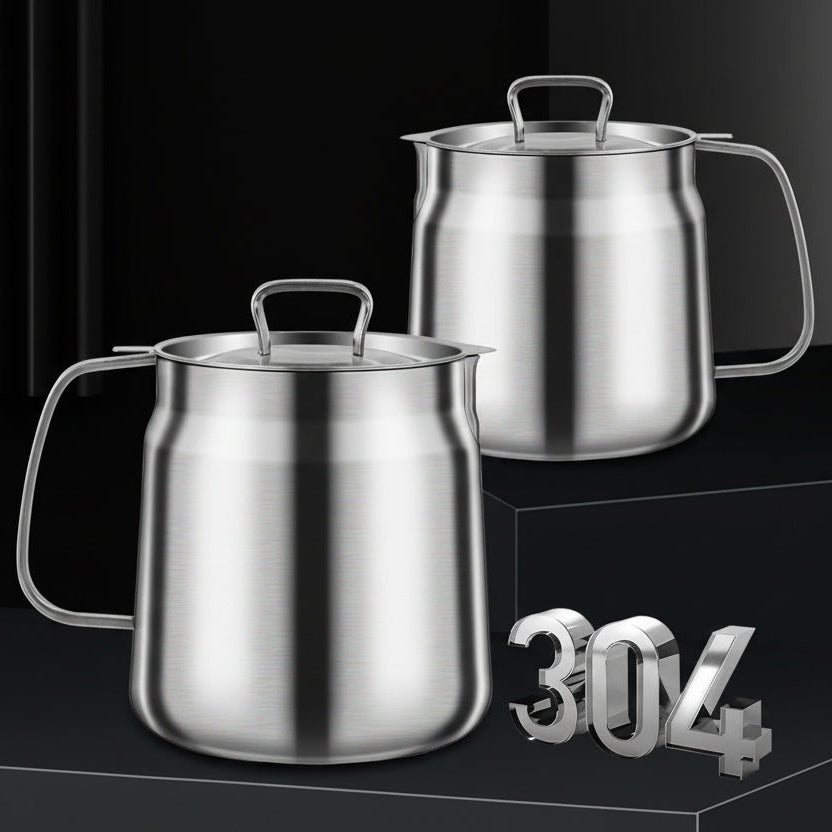 Two stainless steel pots with lids on a black background, featuring the number 304.