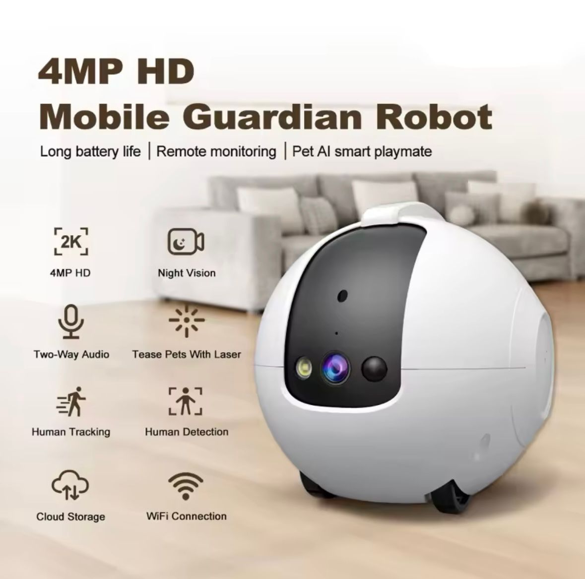 Pet Surveillance Camera 4MP 360° Robot Camera (Bidirectional Dialogue ,Motion Detection)