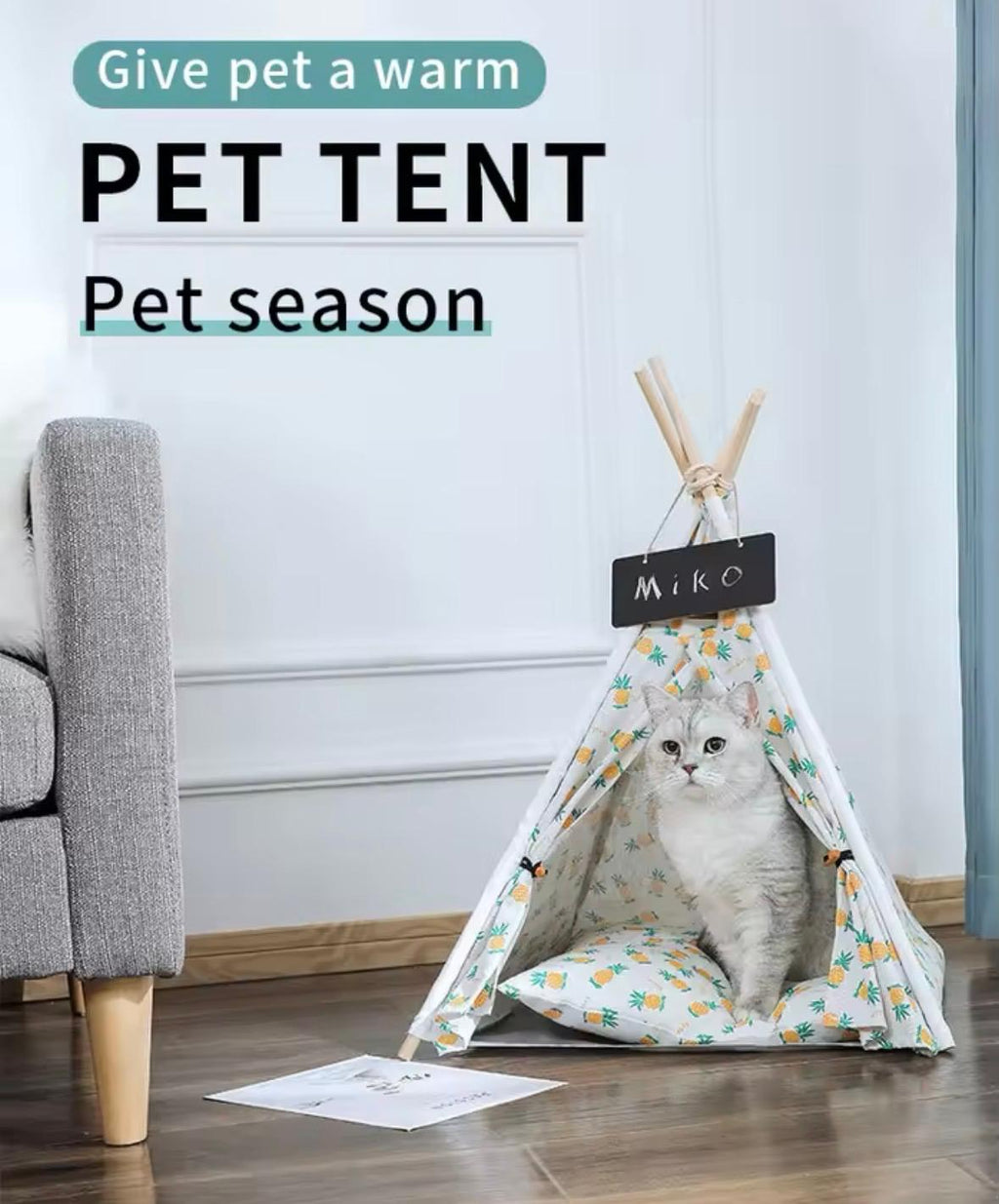 Portable Removable Washable Canvas Pet Dog Cat Tent Kennel Bed